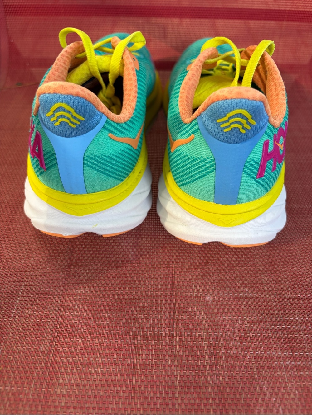 Hoka Women's Teal, Yellow & Peach Athletic Running Shoes 5.5 D - Picture 5 of 10